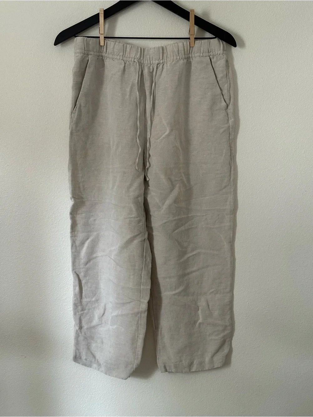 H&M Women’s Linen-Blend Beige / Off-White Drawstring Pants